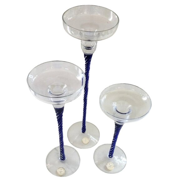 Crystal Candle Holder Set of 3, Blue Stem Candle Holders, Table Centerpiece - Picture 2 of 11